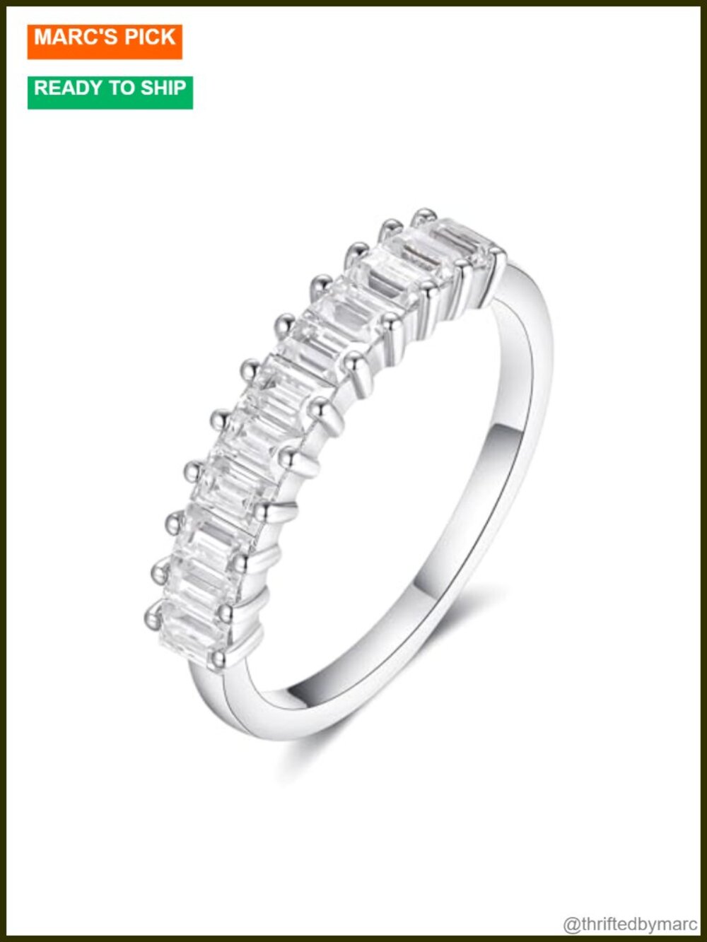 Moissanite Wedding Band 0.9 Carat Sterling Silver Stackable Baguette Eternity